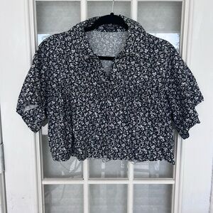 Blouse, black and white, Zara, size medium